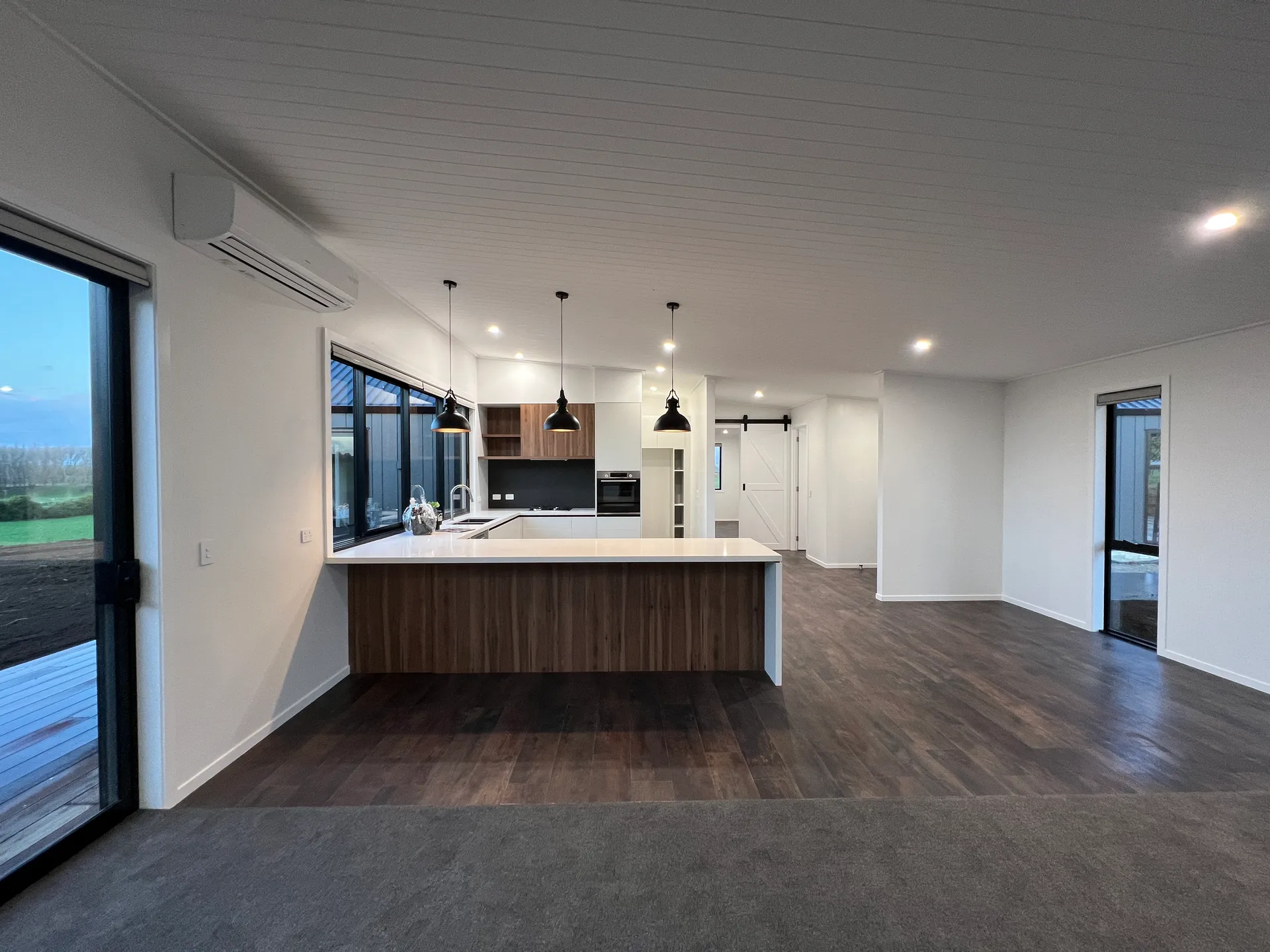 Kitchen and living from dining area