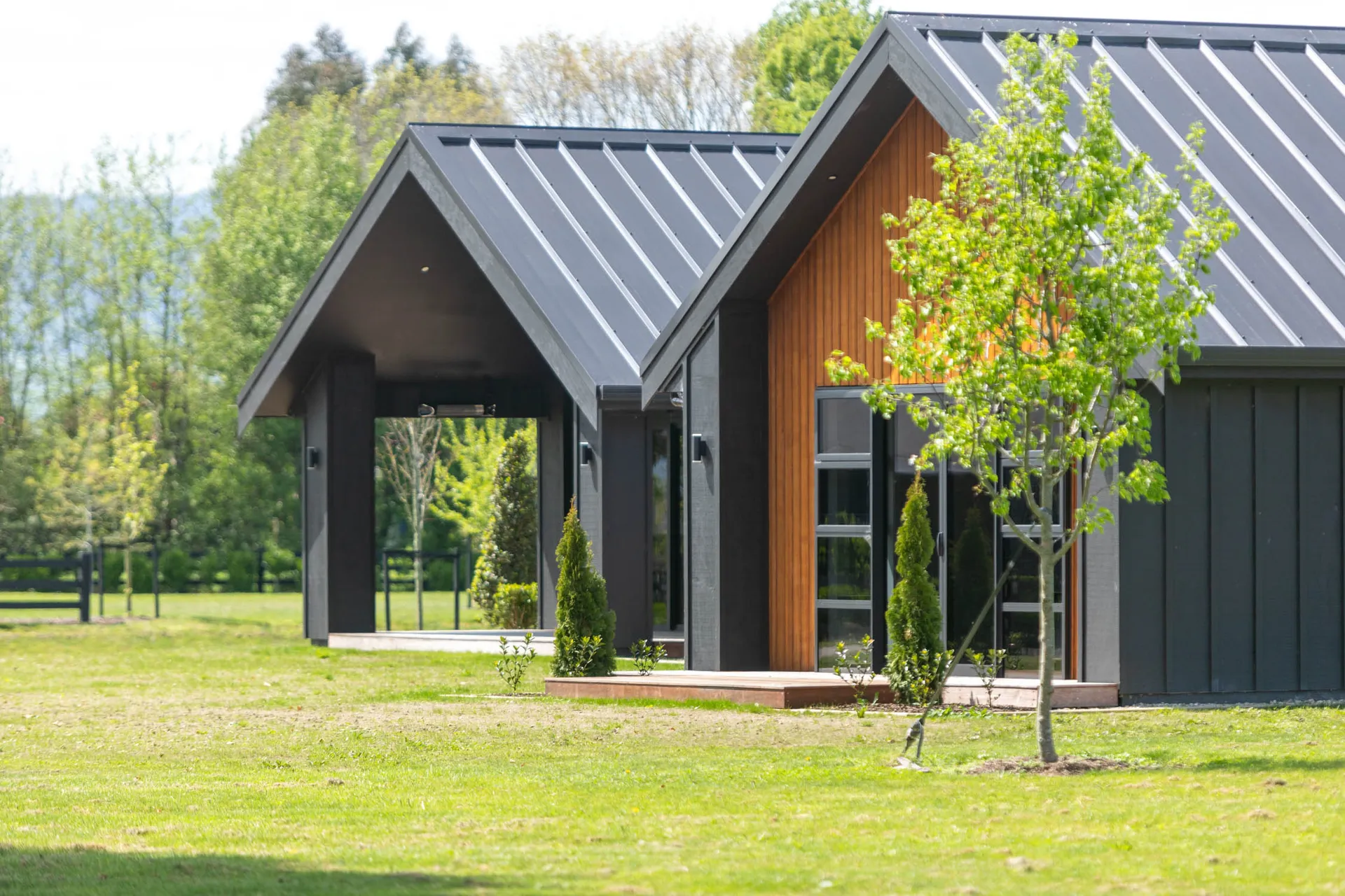 Entry detail with cedar cladding and sidelights