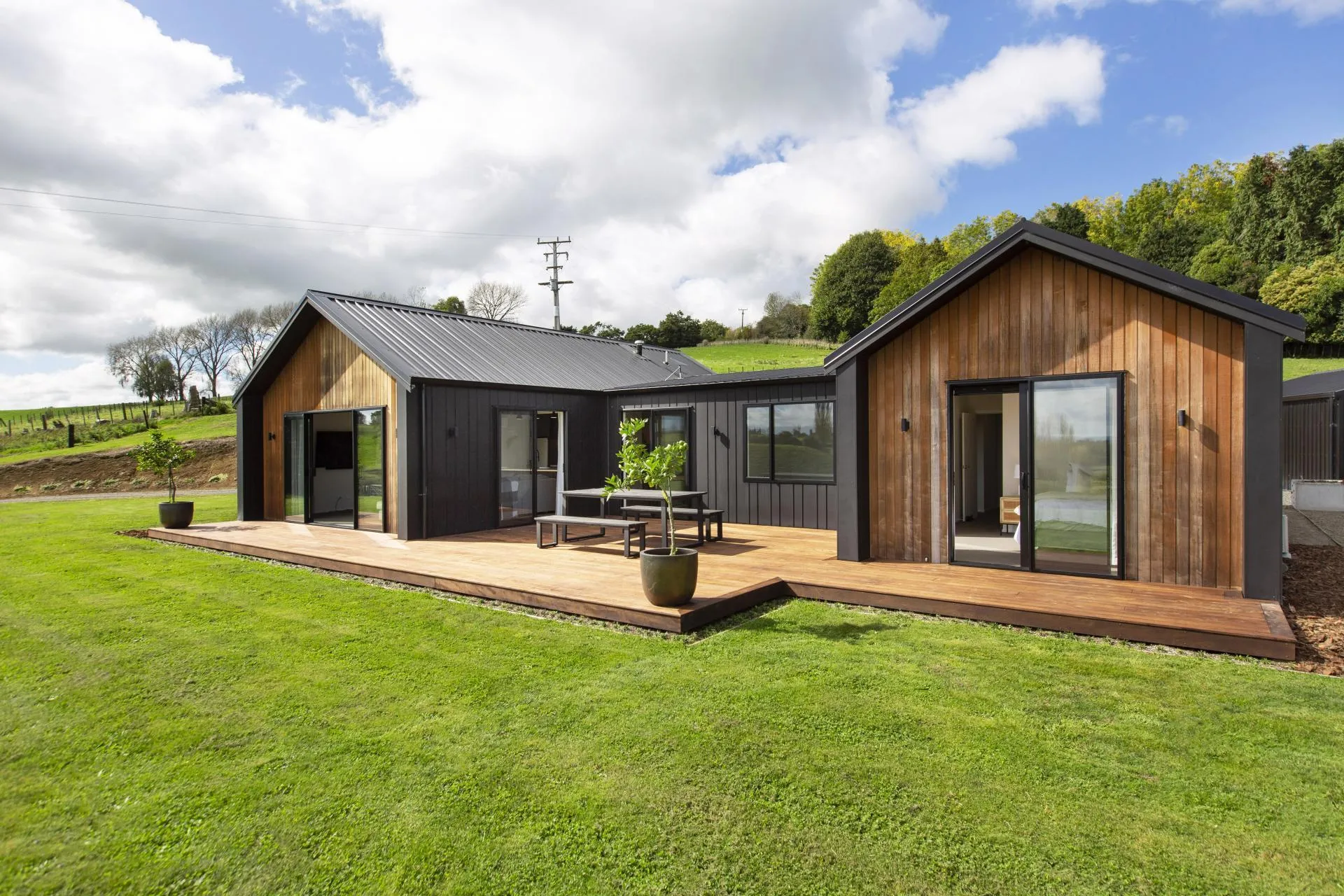 Rear elevation with deck and separate garage