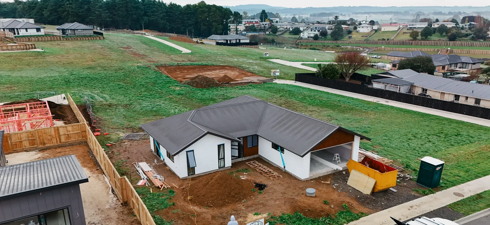 Aerial view of new build on subdivision lot