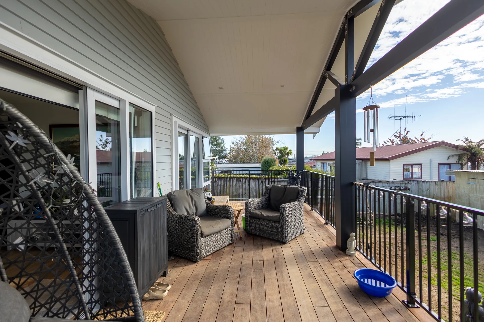 Covered deck with outdoor furniture