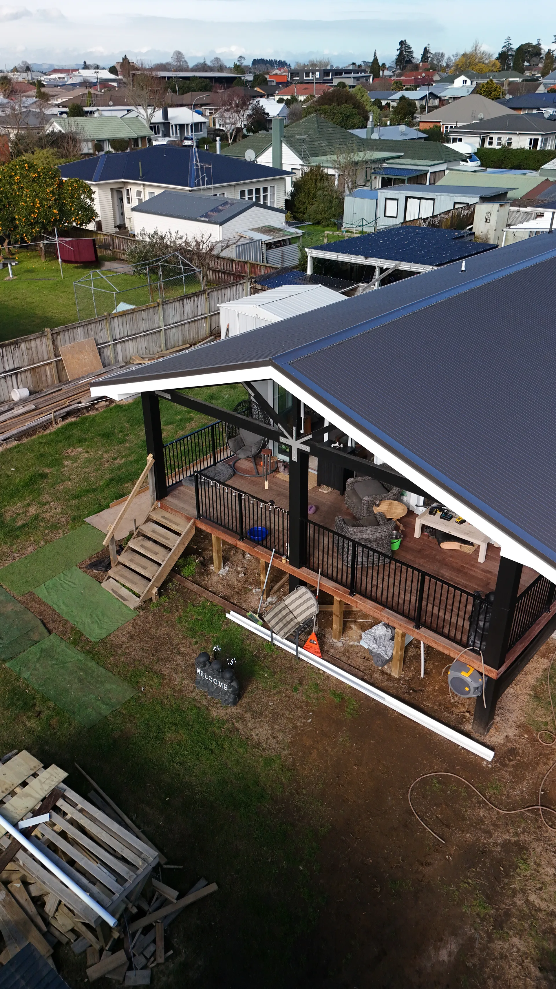 Aerial showing new deck and extension