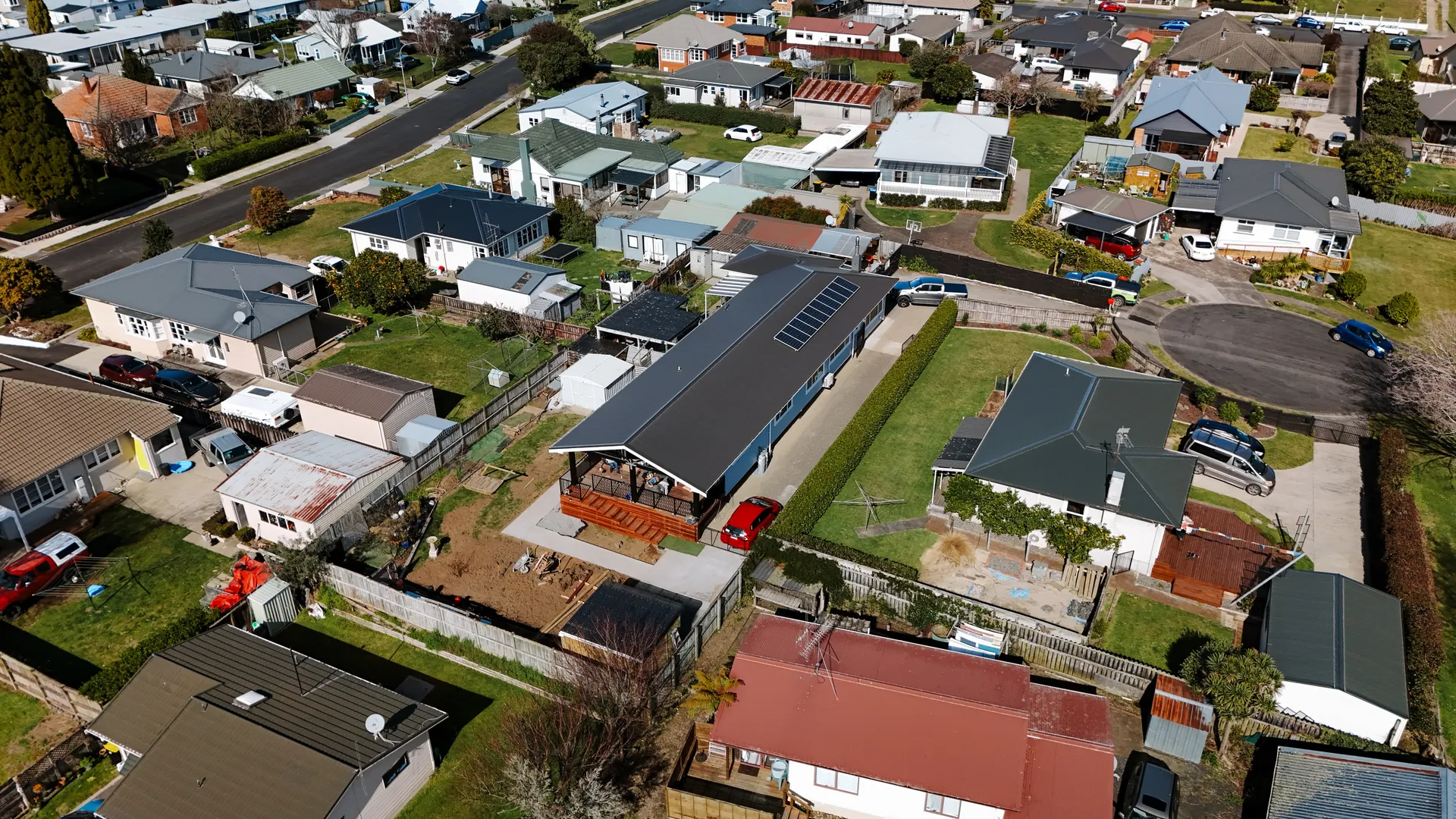 Aerial view of completed renovation in established neighbourhood