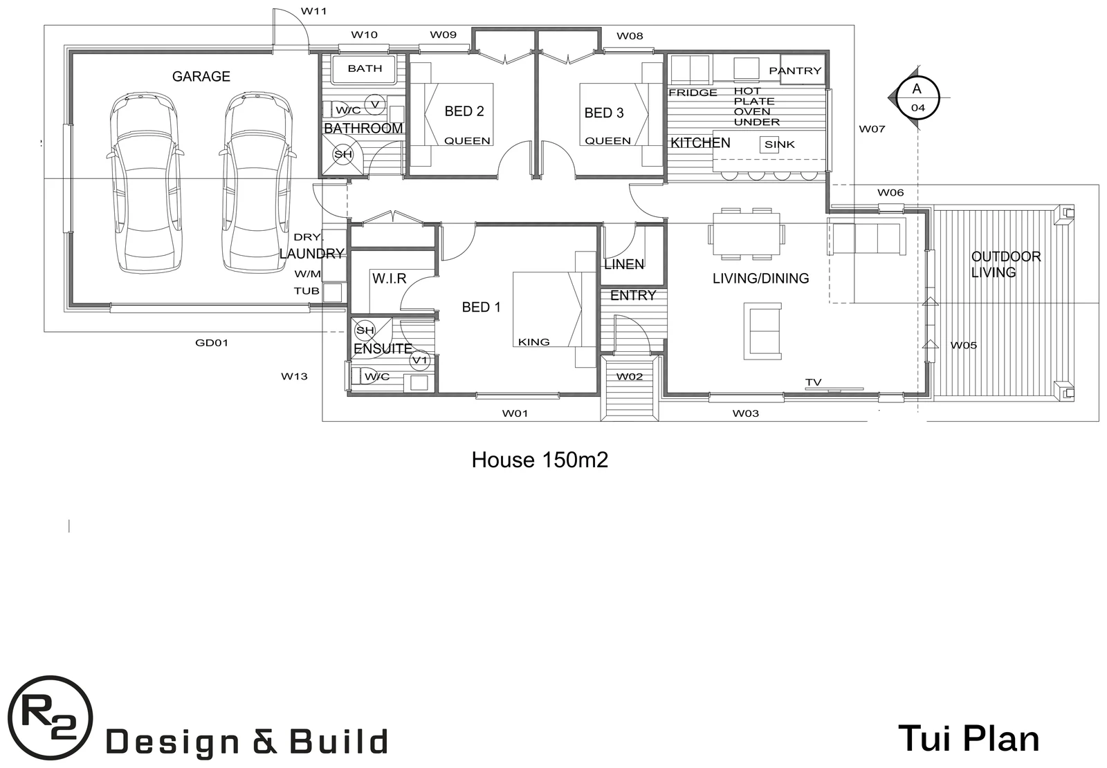 Tui plan floor layout, 150 m², 3-bedroom